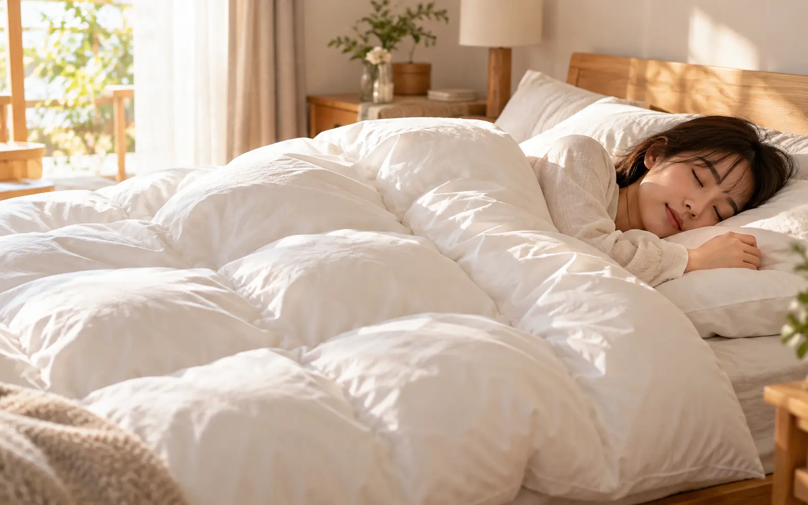 羽毛布団で気持ちよく眠るイメージ