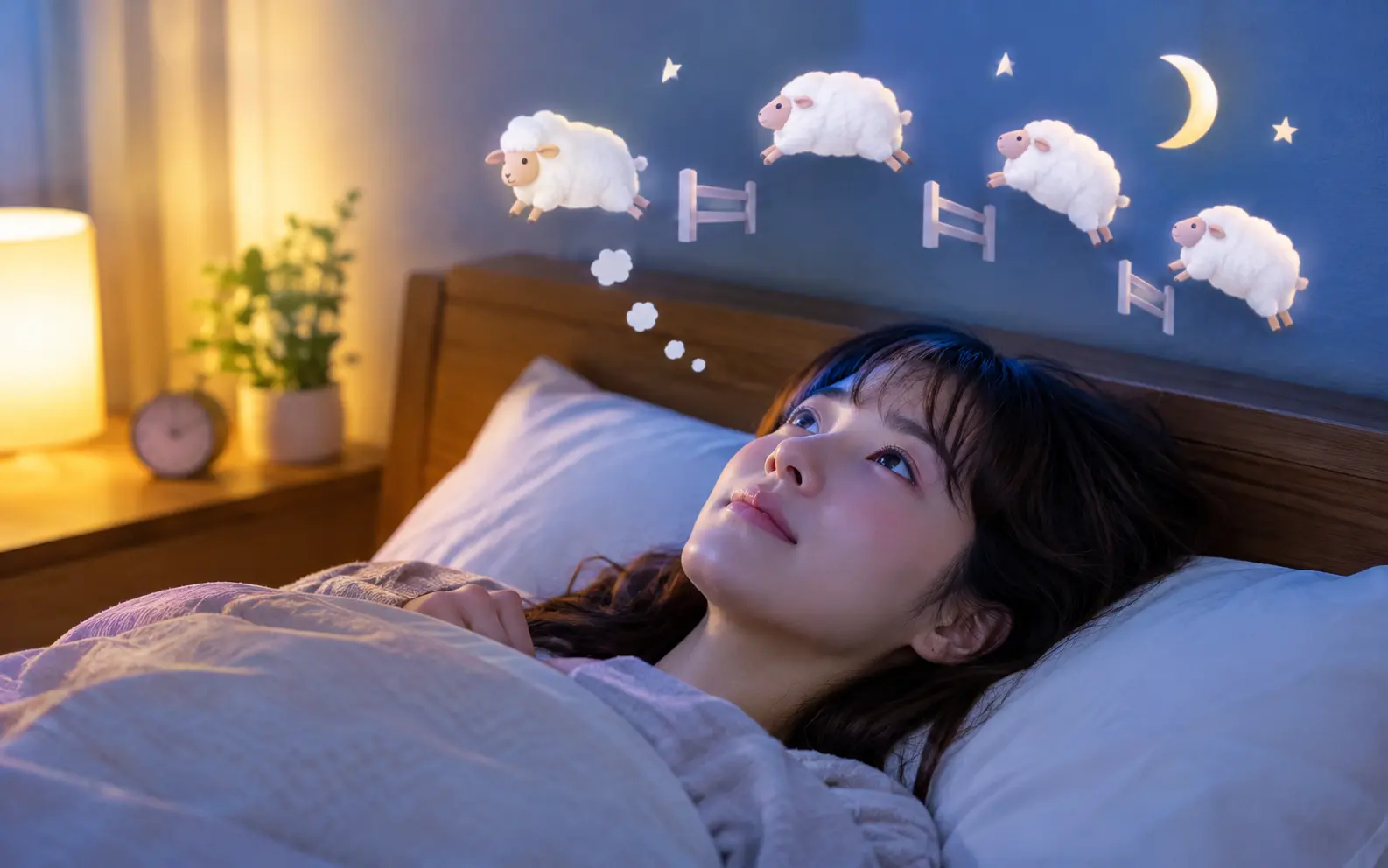 眠れない時に羊を数えるイメージ