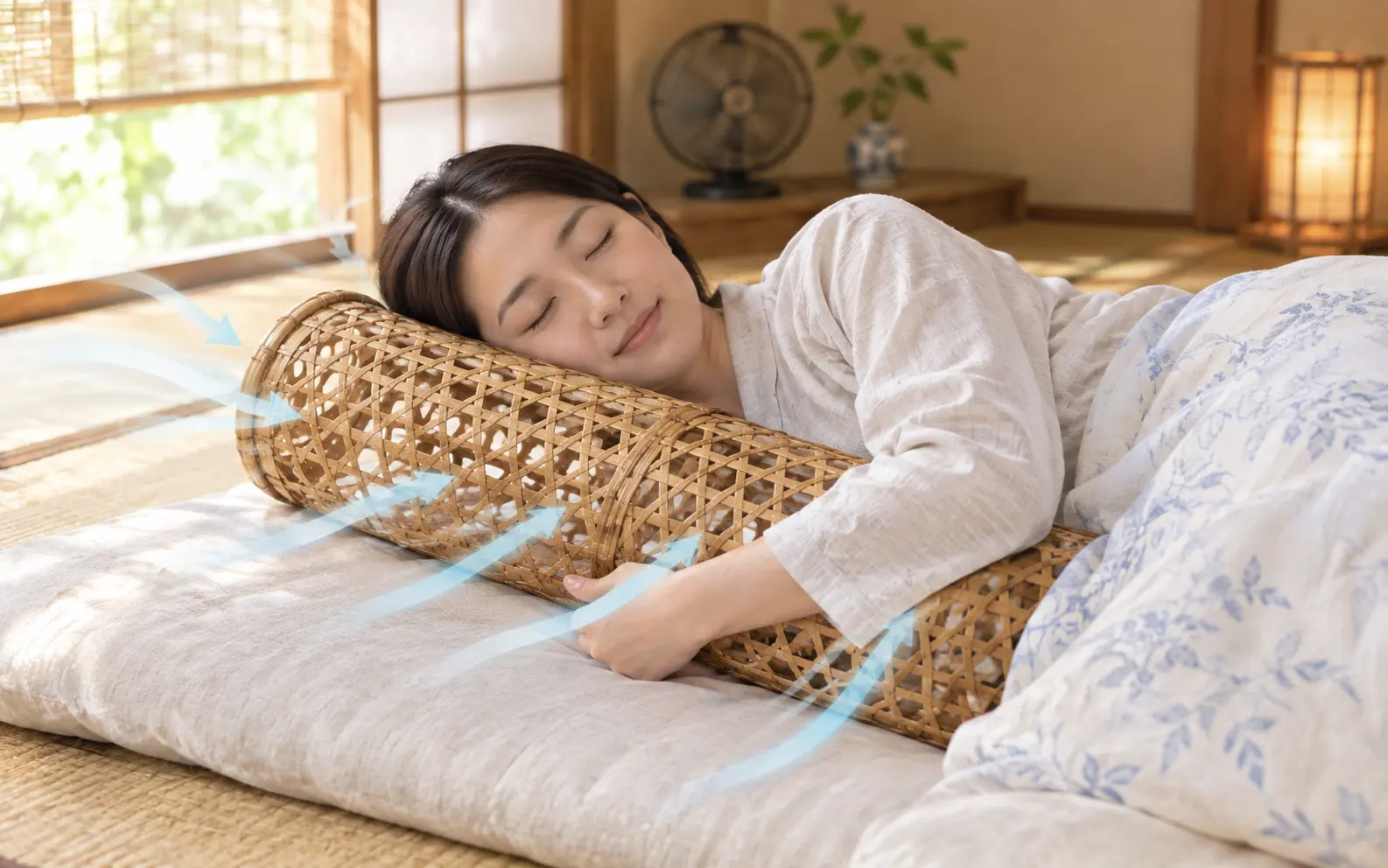 竹婦人に見る、涼しく眠るための工夫のイメージ