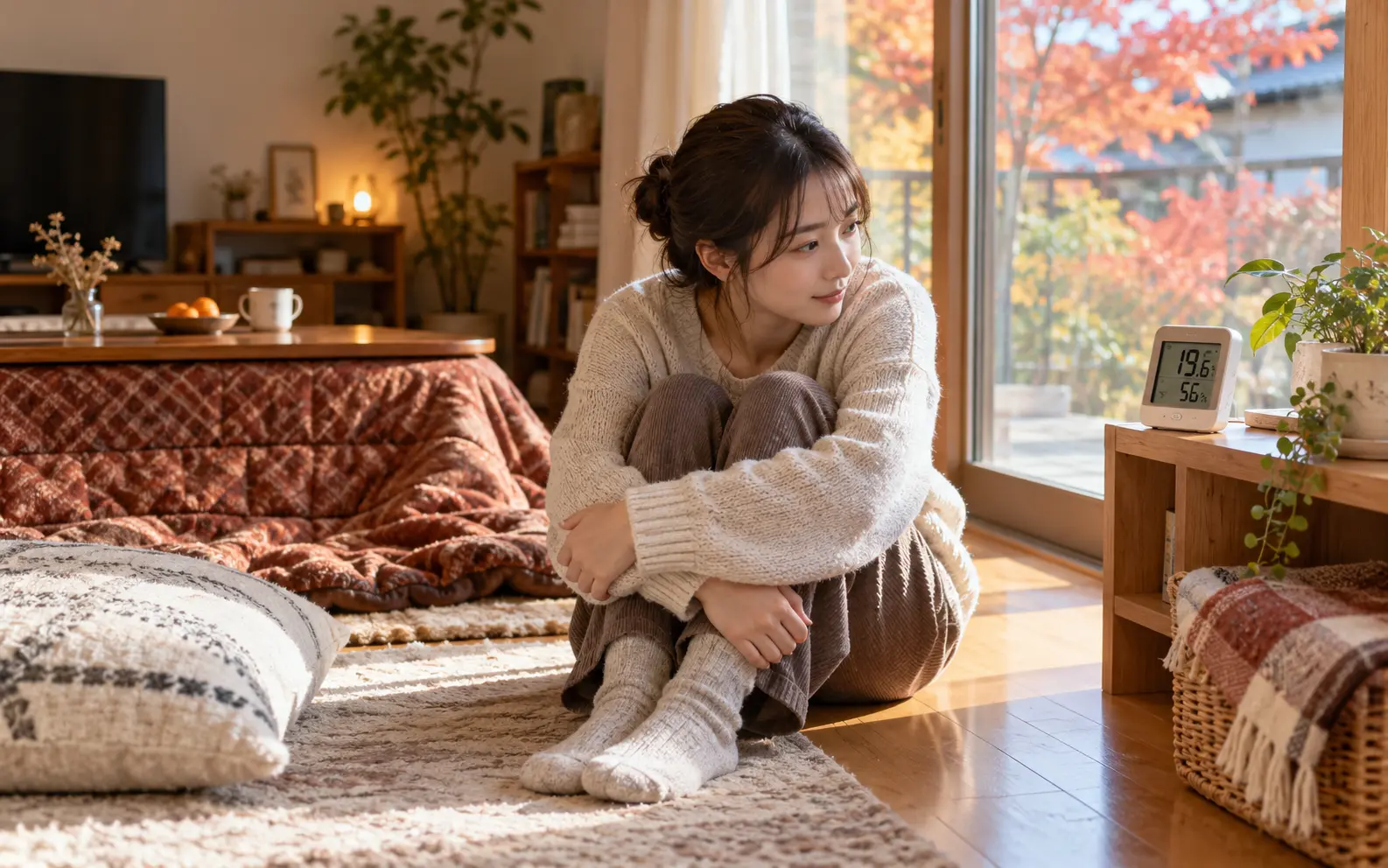室温と体感を確認してこたつを使うタイミングを判断するイメージ